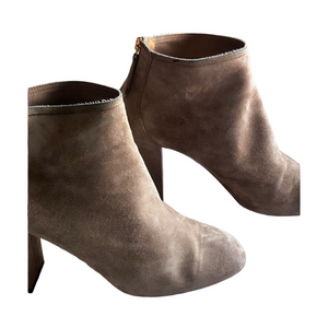 AQUAZZURA Downtown Suede Brown Ankle Boots Size 10 US Made in Italy Vero Cuoio